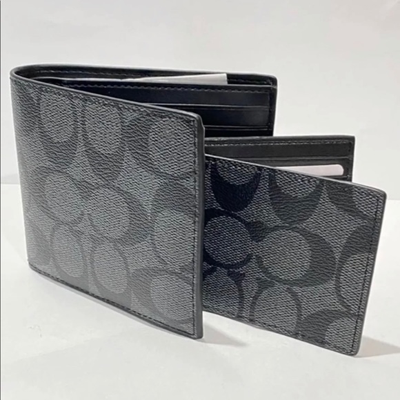 Coach Compact Charcoal Black Id Wallet - Picture 2 of 6